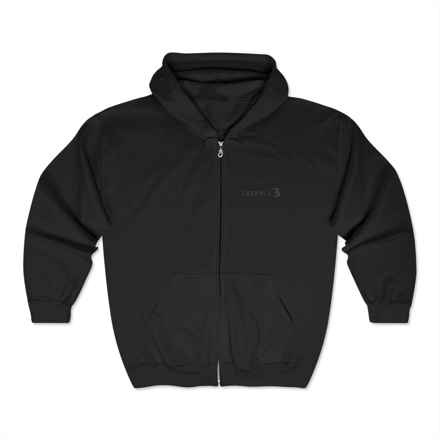 Channel 3 full zip hoodie (black embroidery)